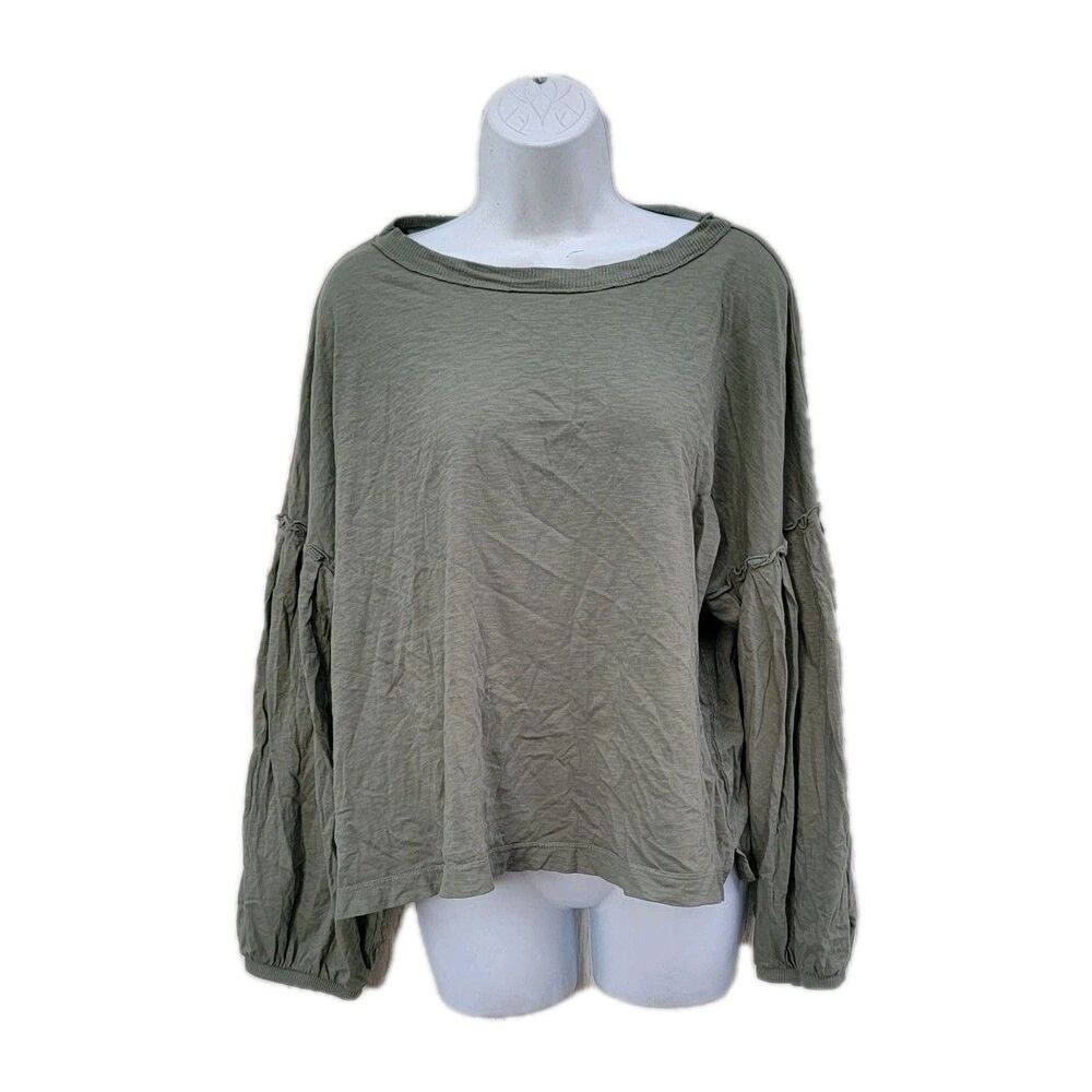 AERIE Relaxed Fit Balloon Sleeve  T-Shirt Longsleeve Sz L Green Boho
